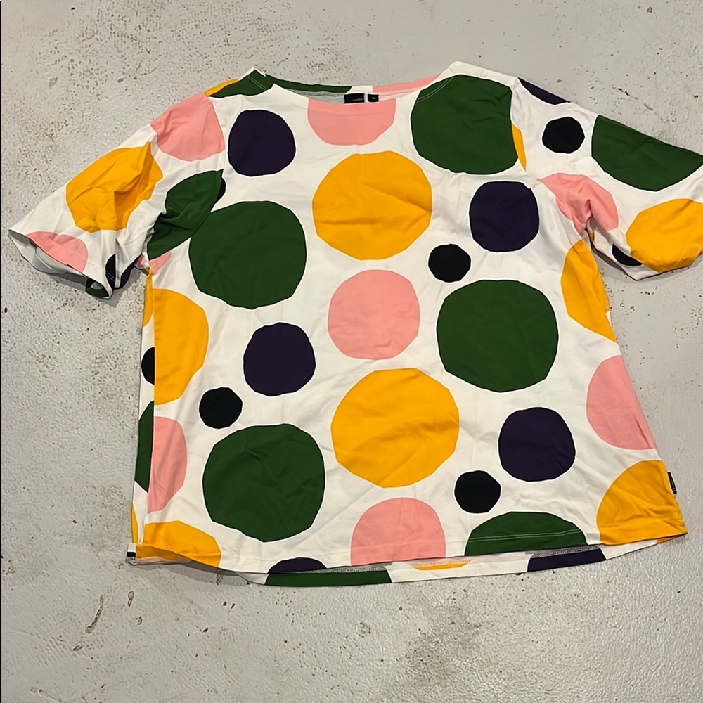 Marimekko Uniqlo Green, Pink, Purple &  Yellow Dot Boxy Short Sleeve T-Shirt